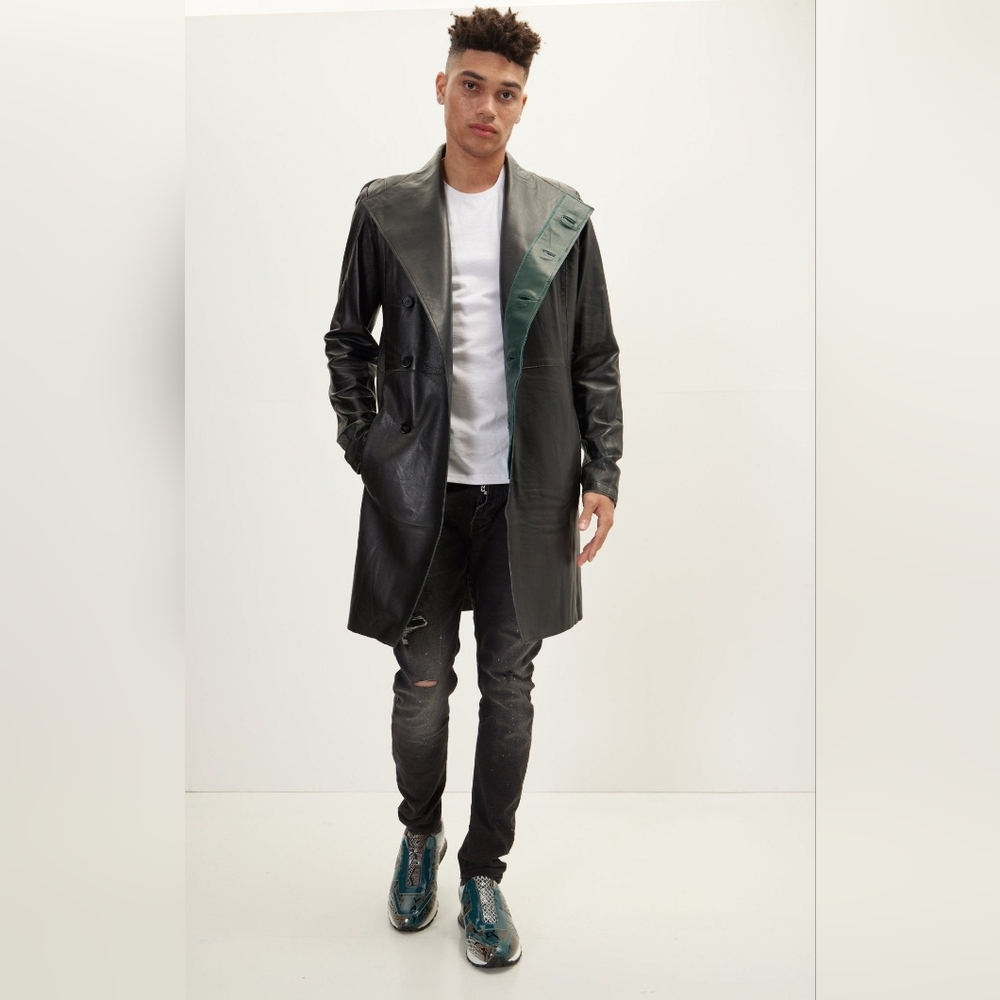 Ron Tomson Genuine Leather Rebel Jacket - Black Green